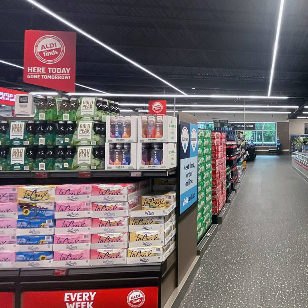 The tea and soda isle Inside of a new ALDI