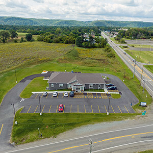 An aerial view of a Finger Lakes Community Health building