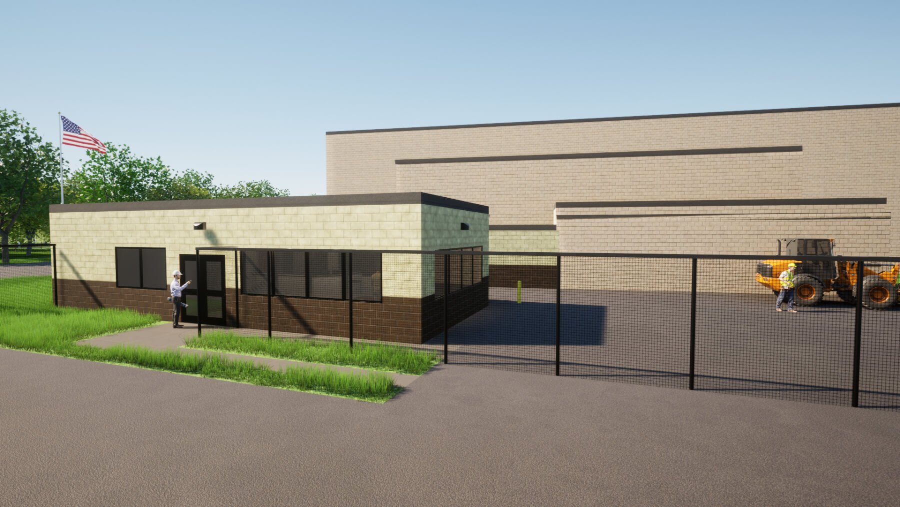 Rendering of an exterior Sabin Metal building