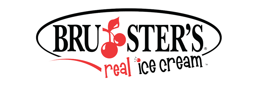 Bruster's Real Ice Cream logo featuring a stylized red cherry and text.