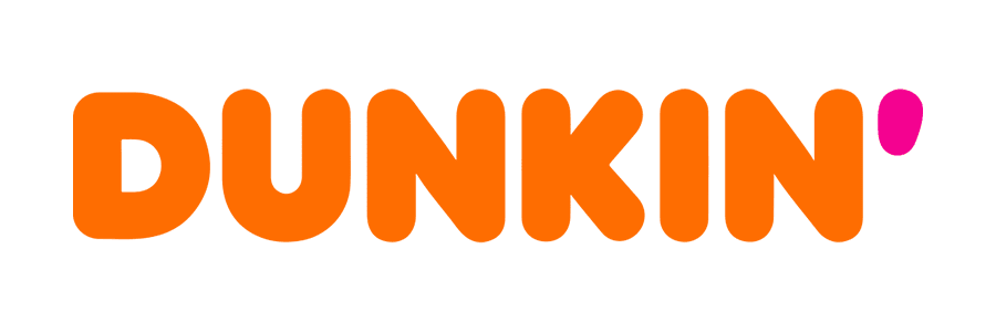 Dunkin' logo in vibrant orange and pink hues, representing the iconic coffee and donut brand.