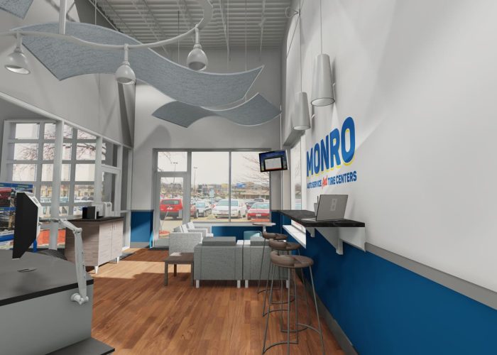 Monro Auto Service waiting area with modern design and customer seating.